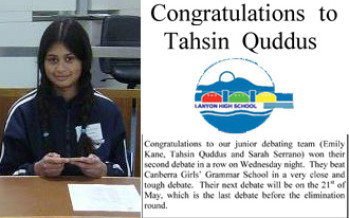 Tahsin Quddus participates in Parliamentary Debate from Lanyon High
